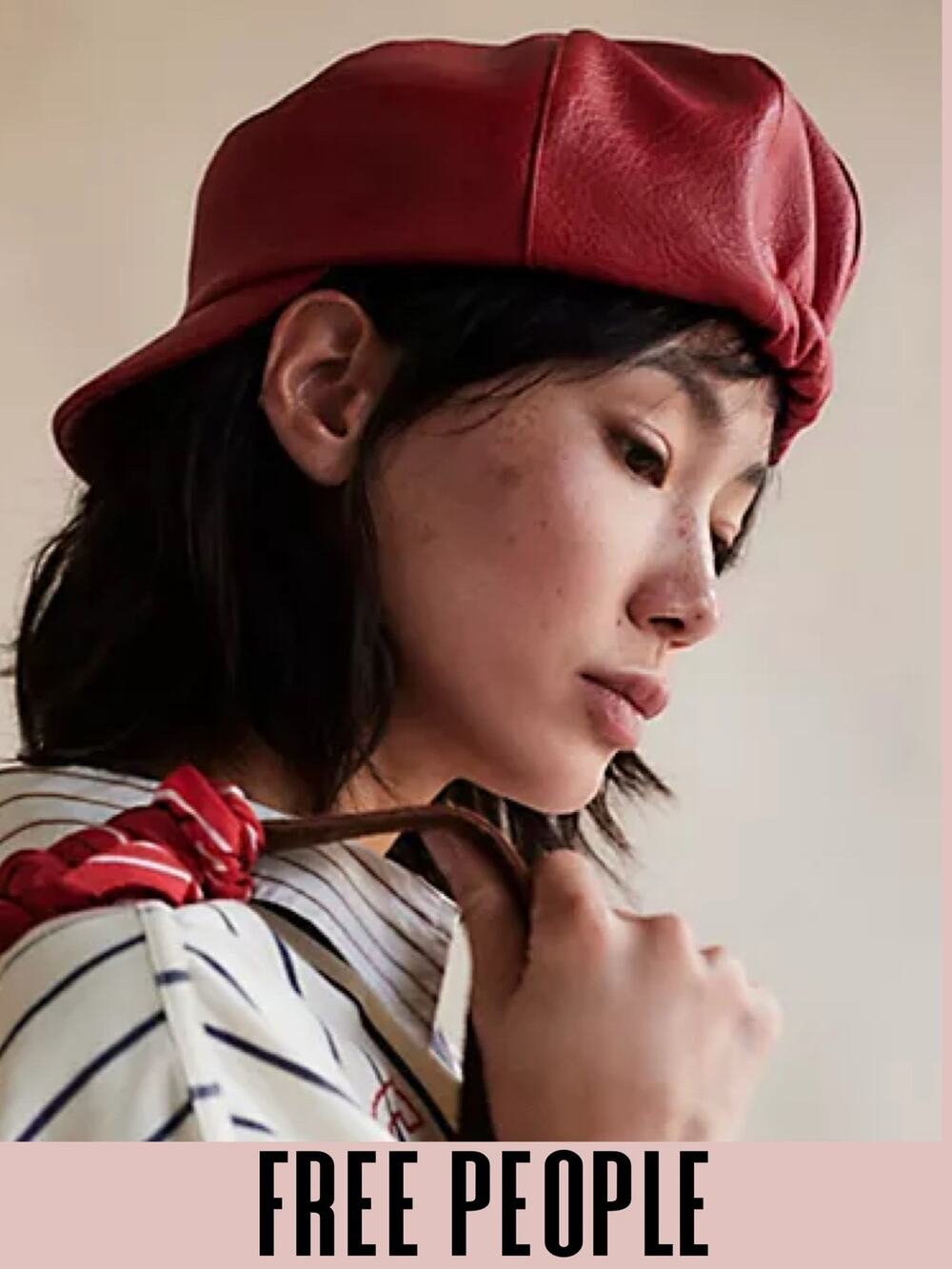 Free People hat lieutenant vegan leather distressed textured red